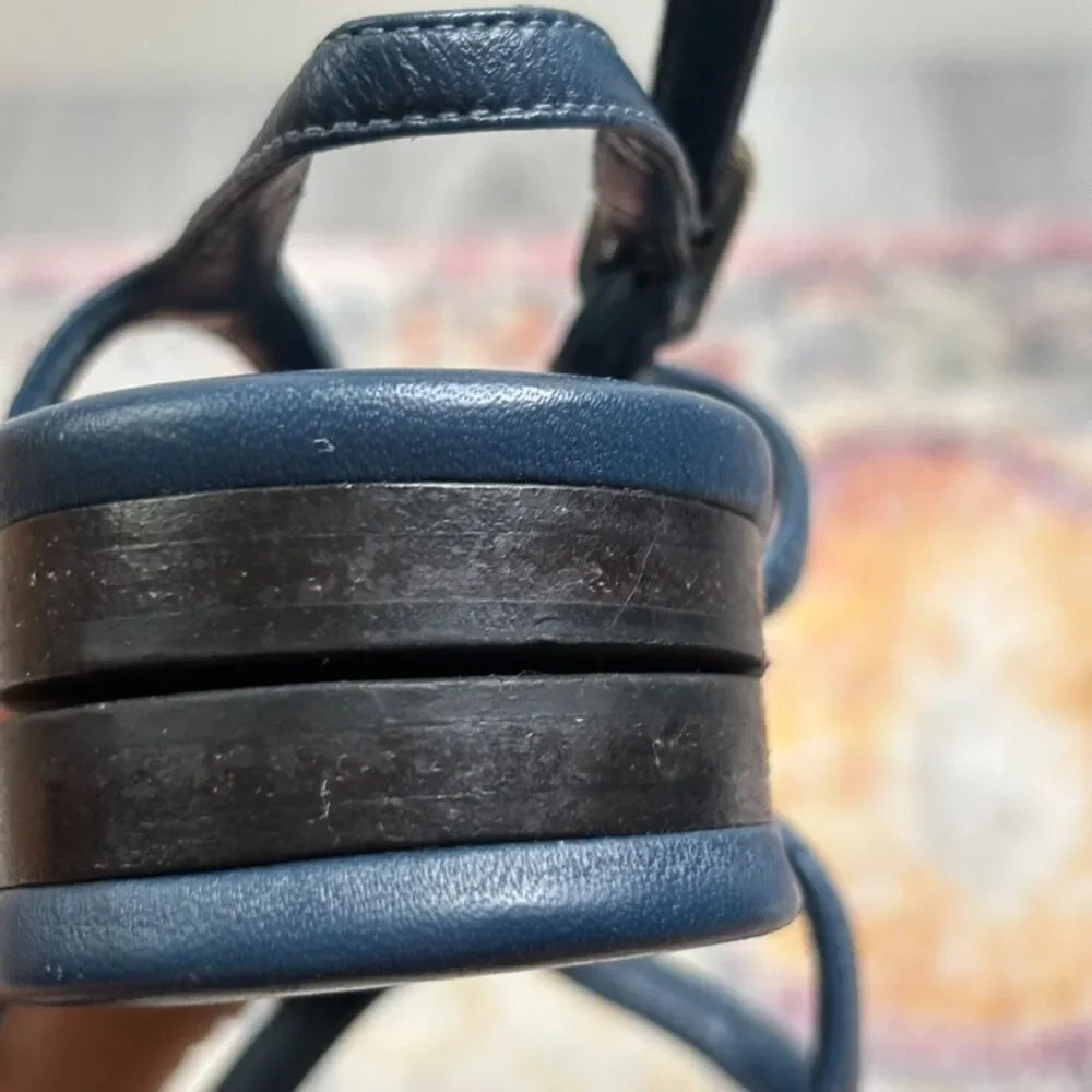 Chanel T Strap CC Chain Sandals Navy